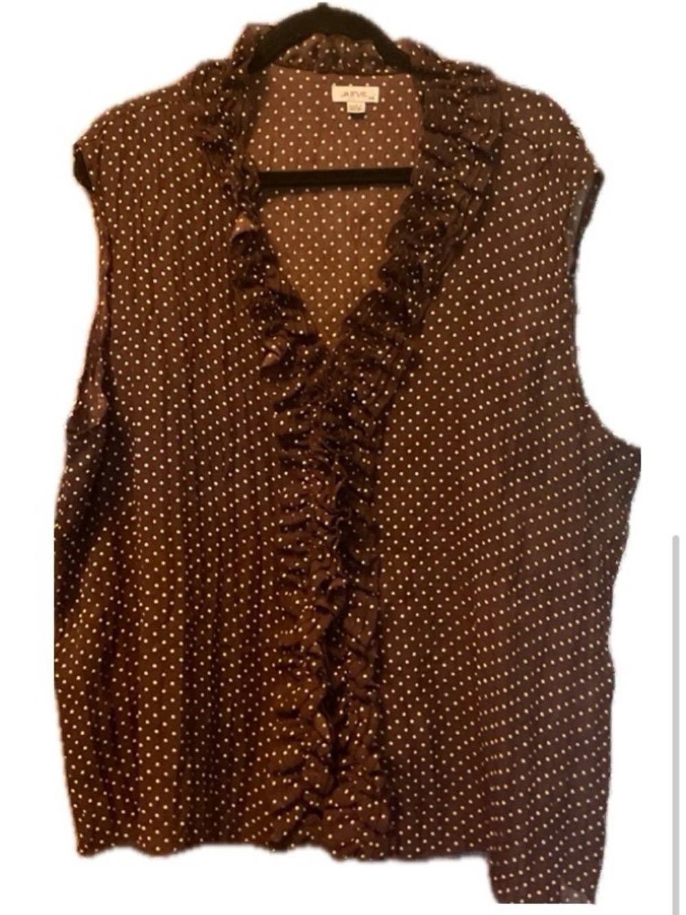 *Jaipur** Brown& White Polka Dot Ruffle Sleeveless Blouse